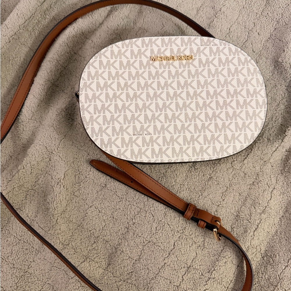 Michael Kors Cream and Tan Crossbody Bag